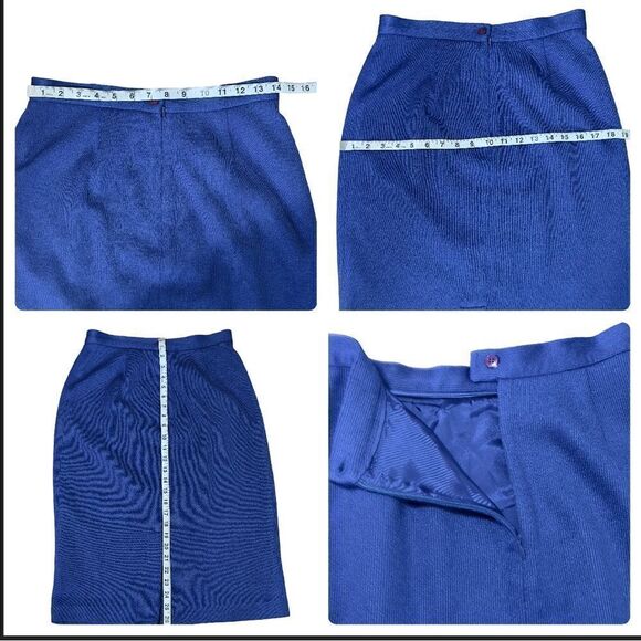 Oleg Cassini Vintage 80’s Royal Blue White Collar Skirt Set Size 10 - Picture 13 of 14